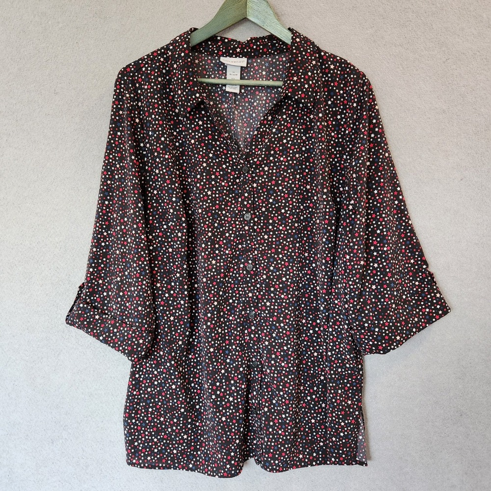 Catherines Black Blouse with Red, White & Blue Stars